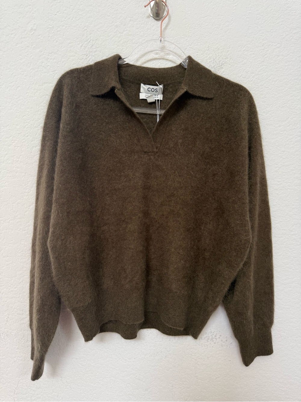 COS Brushed Cashmere Polo Sweater Olive Khaki Size Small - Picture 2 of 6